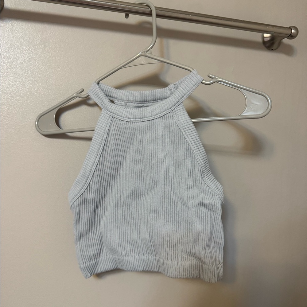 Aerie Light Gray Ribbed Halter Athletic Top